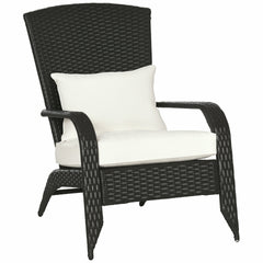 Outsunny Wicker Adirondack Chair, Outdoor All-Weather Rattan Fire Pit Chair w/ Soft Cushions, Tall Curved Backrest, Cream White