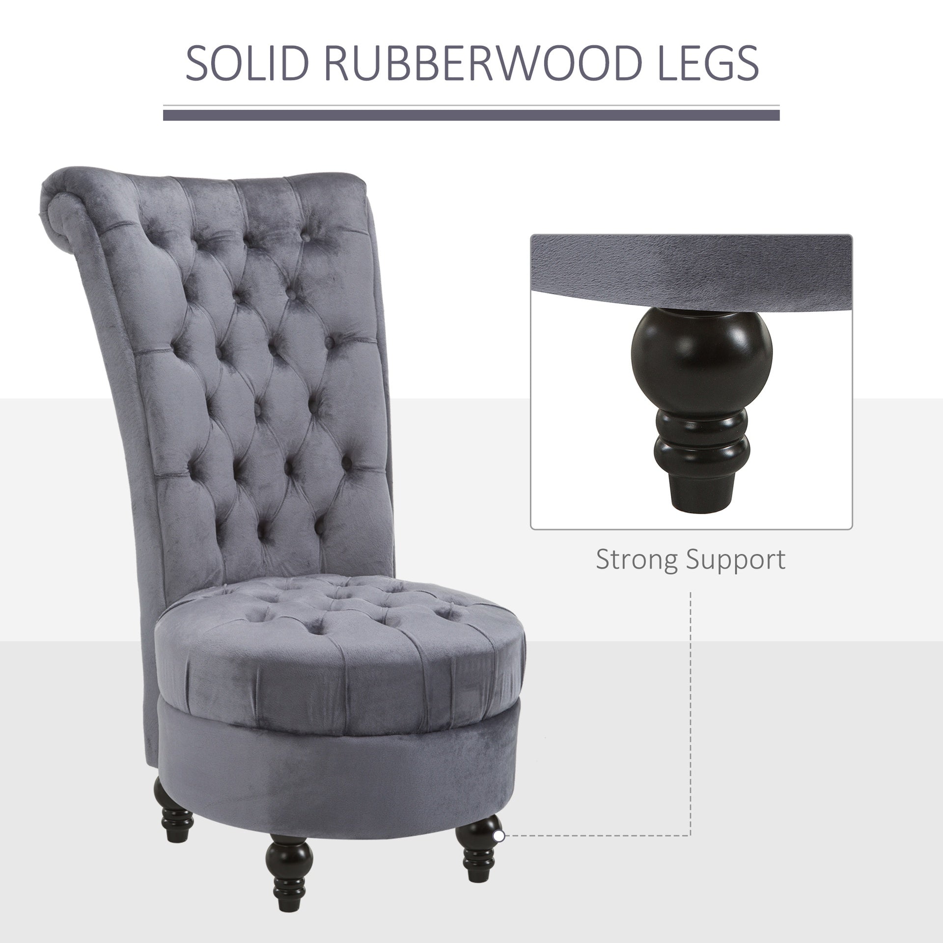 HOMCOM Retro High Back Armless Royal Accent Chair Fabric Upholstered Tufted Seat for Living Room, Dining Room and Bedroom, Grey