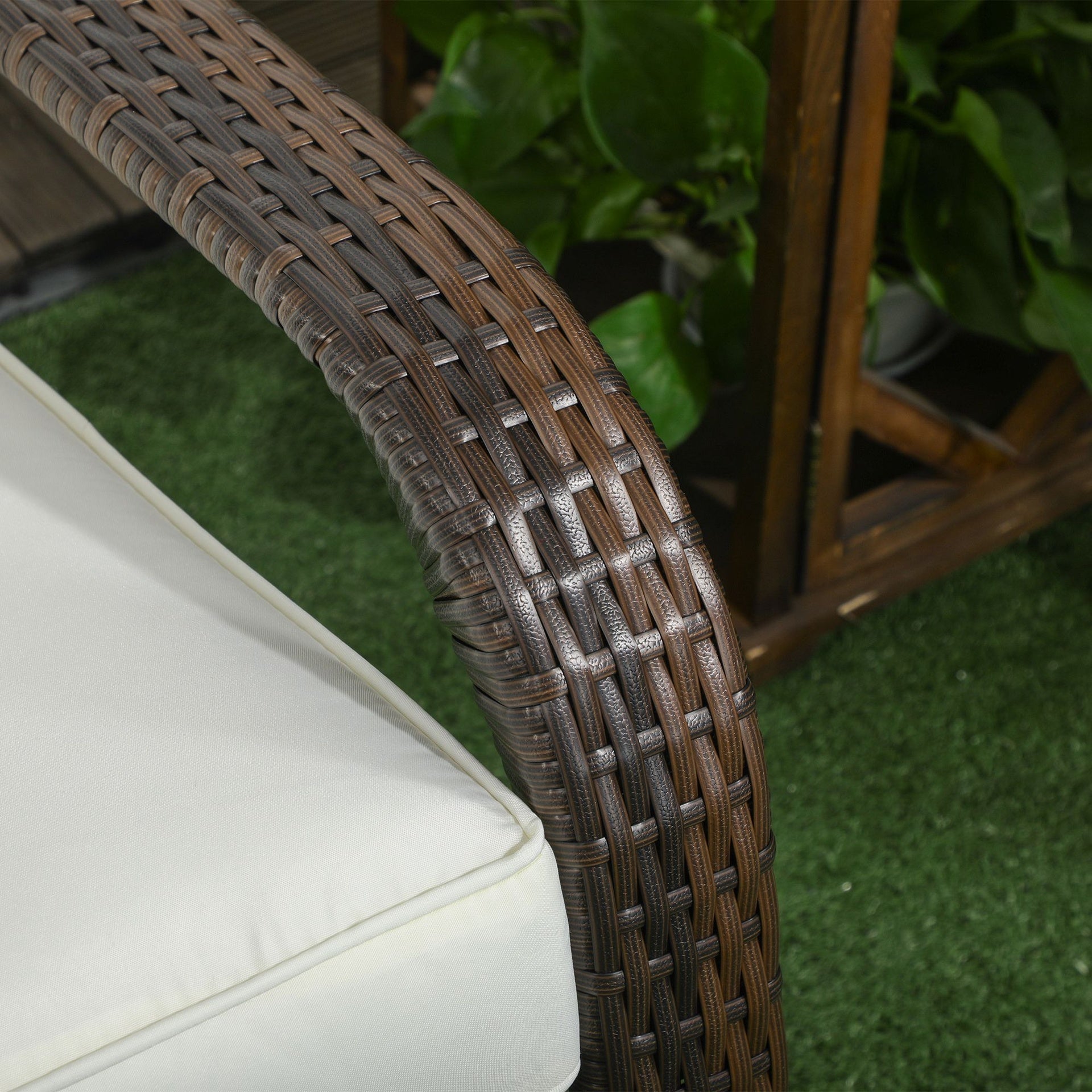 Outsunny  Patio Wicker Adirondack Chair, Outdoor All-Weather Rattan Fire Pit Chair w/ Soft Cushions, Tall Curved Backrest