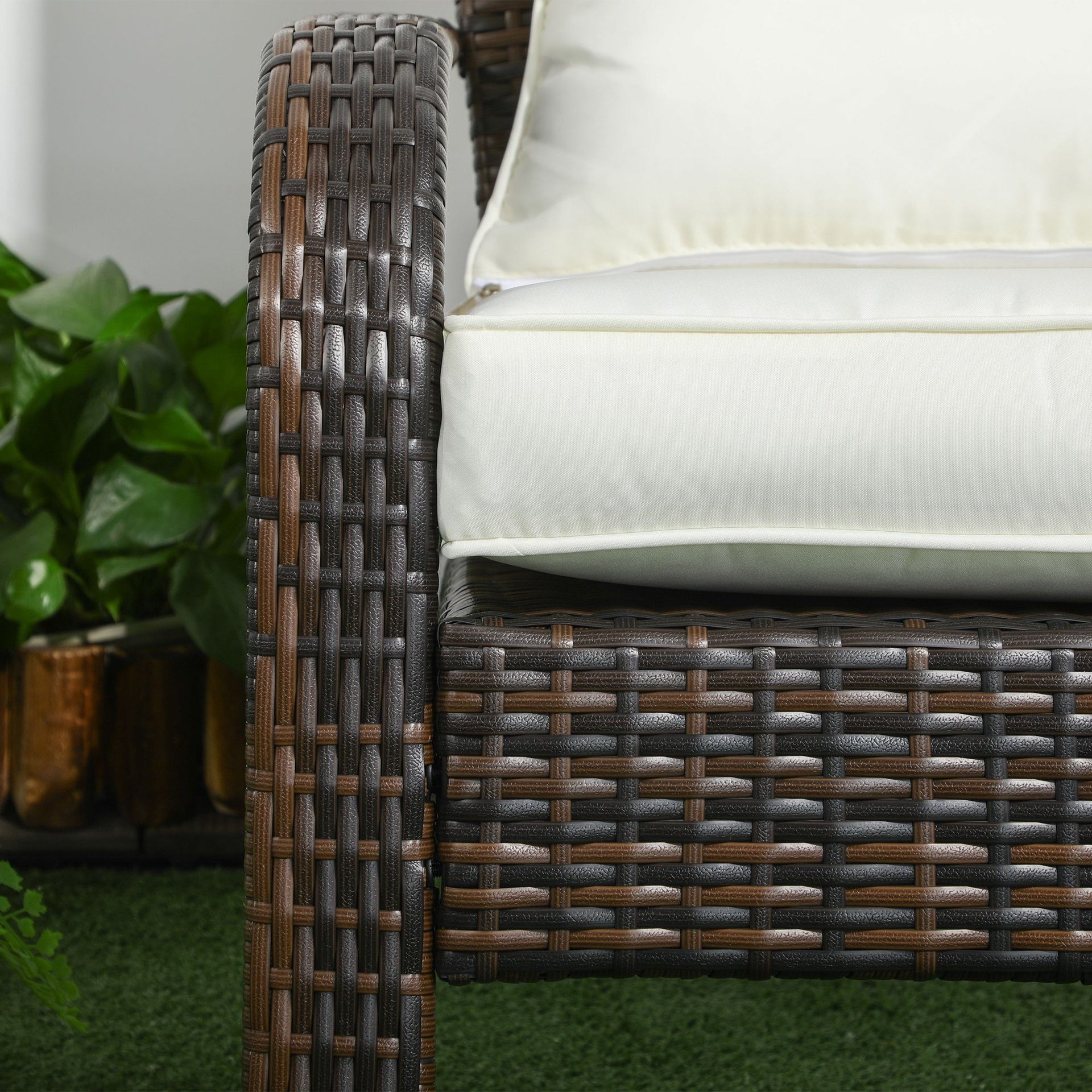 Outsunny  Patio Wicker Adirondack Chair, Outdoor All-Weather Rattan Fire Pit Chair w/ Soft Cushions, Tall Curved Backrest