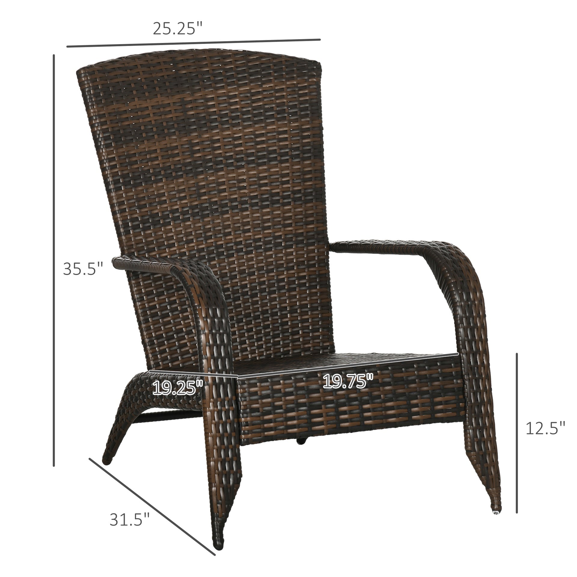 Outsunny  Patio Wicker Adirondack Chair, Outdoor All-Weather Rattan Fire Pit Chair w/ Soft Cushions, Tall Curved Backrest