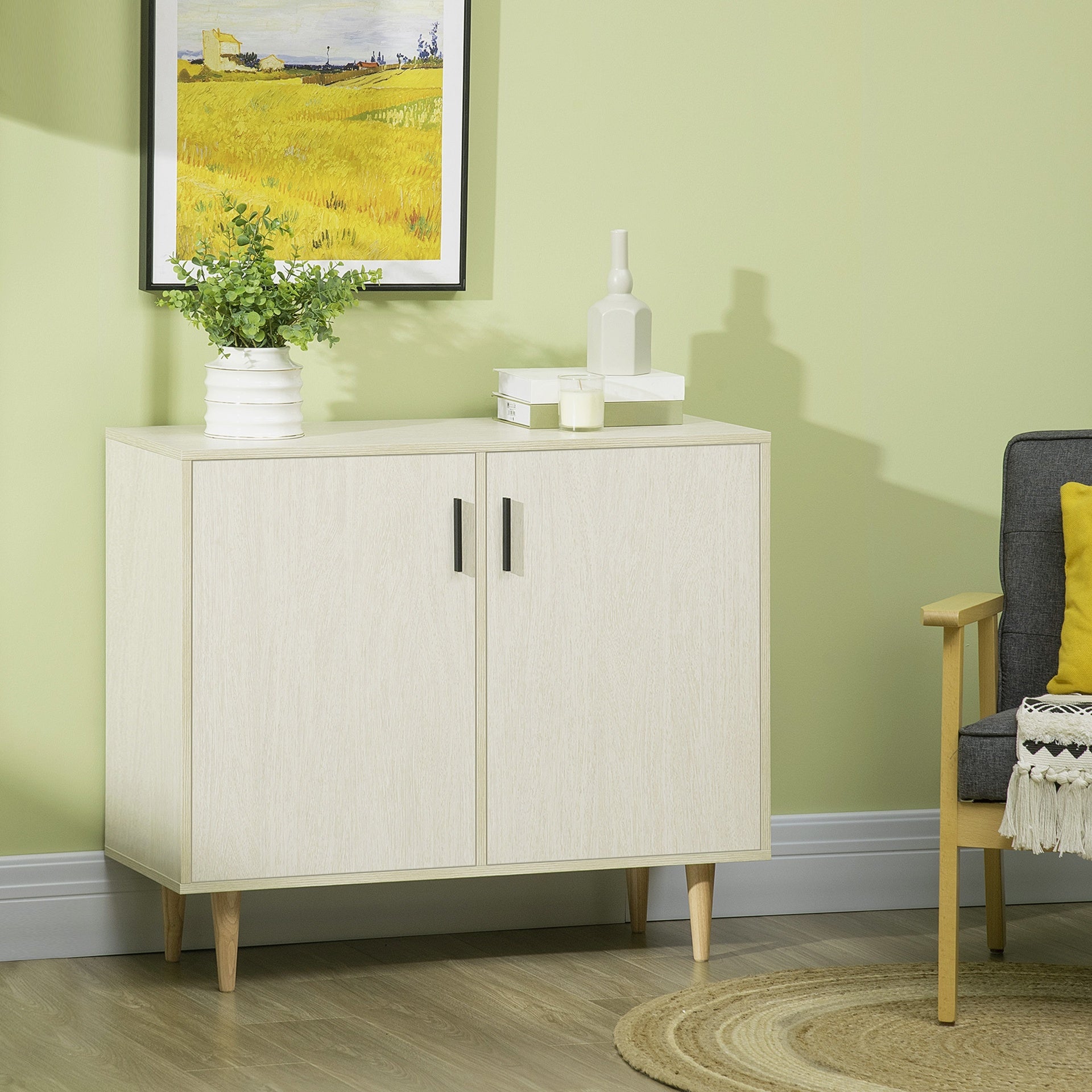 HOMCOM Sideboard Buffet Cabinet, Kitchen Cabinet, Accent Cabinet with Double Doors, Adjustable Shelves and Wood Legs for Living Room, Natural