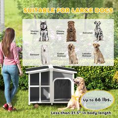 PawHut Cabin-Style Wooden Dog House for Large Dogs with Openable Roof & Giant Window,Gray