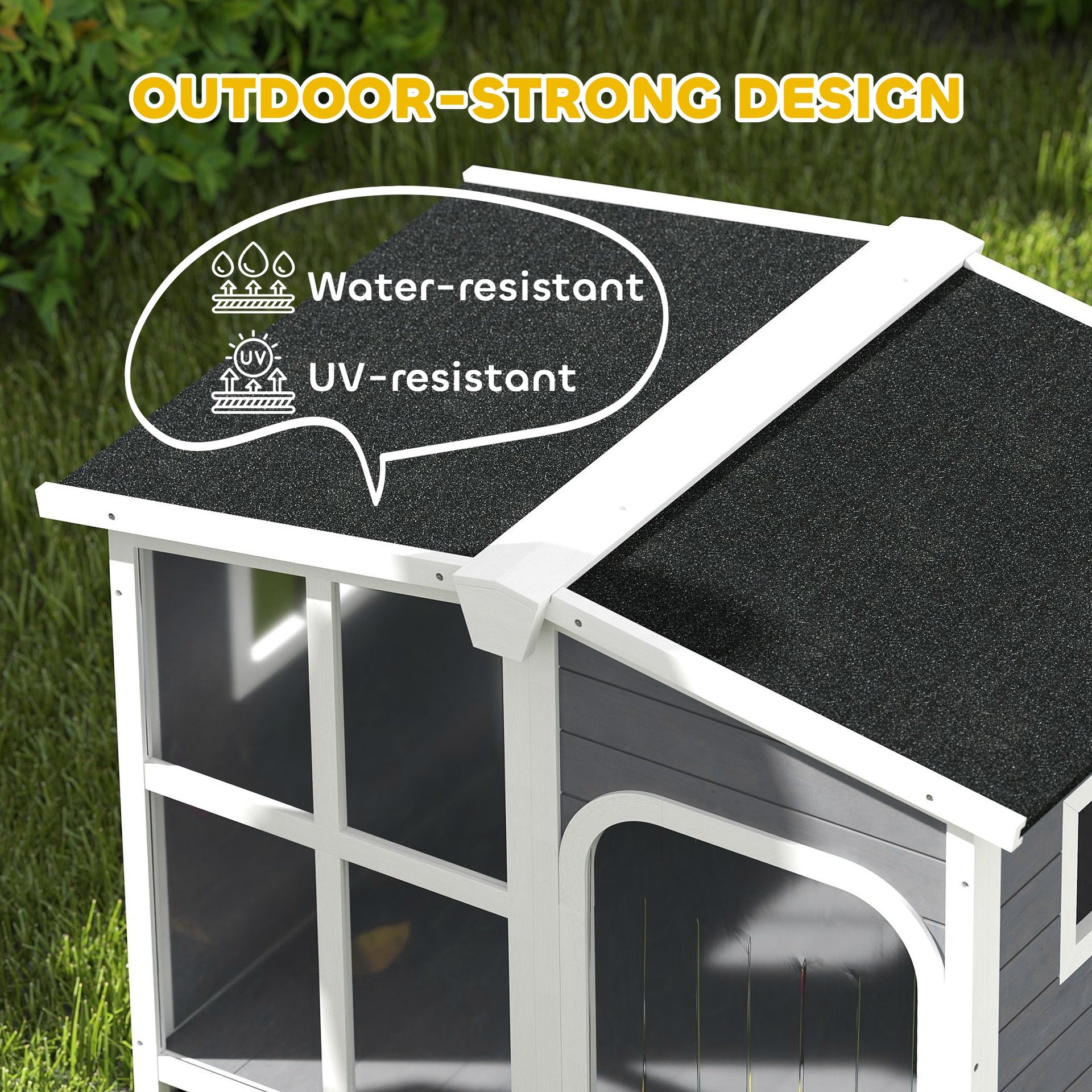 PawHut Cabin-Style Wooden Dog House for Large Dogs with Openable Roof & Giant Window,Gray