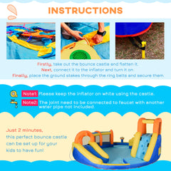 Outsunny 6-in-1 Inflatable Water Slide Kids Bounce House Jumping Castle Includes Slide Basket Pool Climbing Wall Tunnel
