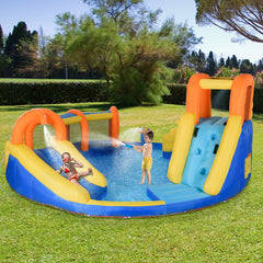 Outsunny 6-in-1 Inflatable Water Slide Kids Bounce House Jumping Castle Includes Slide Basket Pool Climbing Wall Tunnel