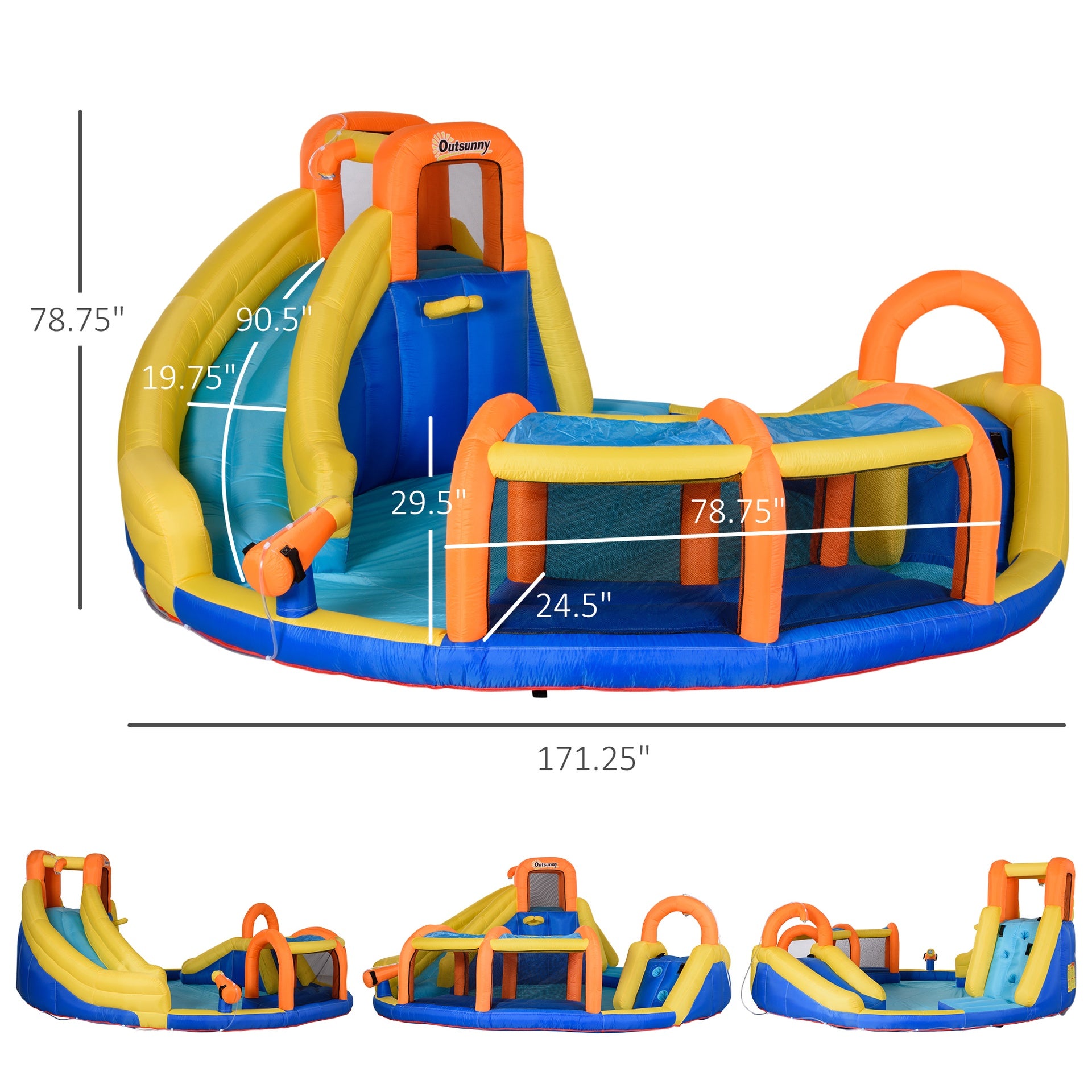 Outsunny 6-in-1 Inflatable Water Slide Kids Bounce House Jumping Castle Includes Slide Basket Pool Climbing Wall Tunnel