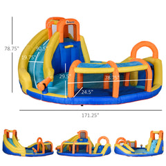 Outsunny 6-in-1 Inflatable Water Slide Kids Bounce House Jumping Castle Includes Slide Basket Pool Climbing Wall Tunnel