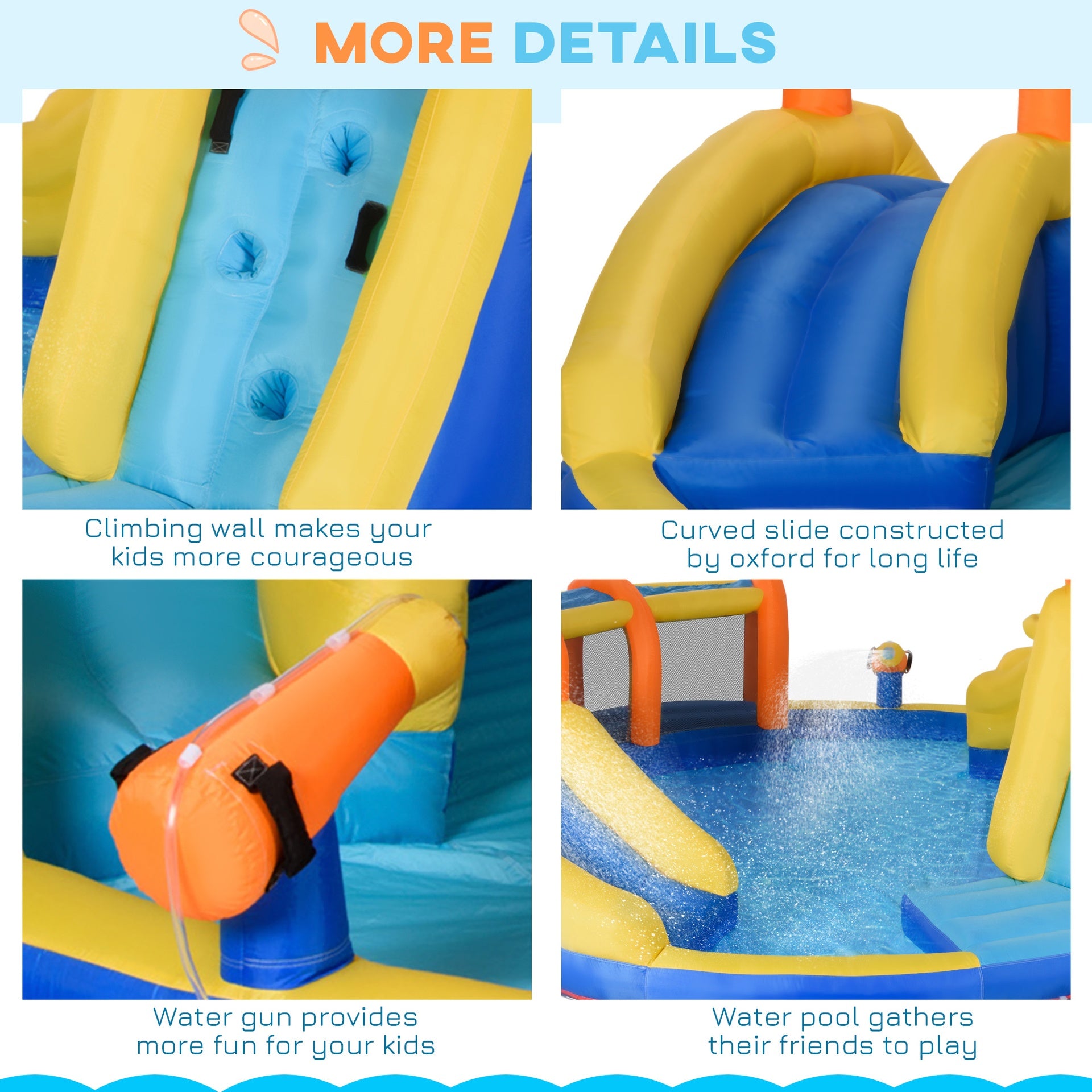 Outsunny 6-in-1 Inflatable Water Slide Kids Bounce House Jumping Castle Includes Slide Basket Pool Climbing Wall Tunnel