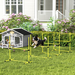 PawHut 4 Piece Dog Agility Set with Adjustable Height Jump Bars, Carry Bag, Displacing Top Bar, Yellow Yellow