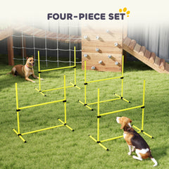 PawHut 4 Piece Dog Agility Set with Adjustable Height Jump Bars, Carry Bag, Displacing Top Bar, Yellow Yellow