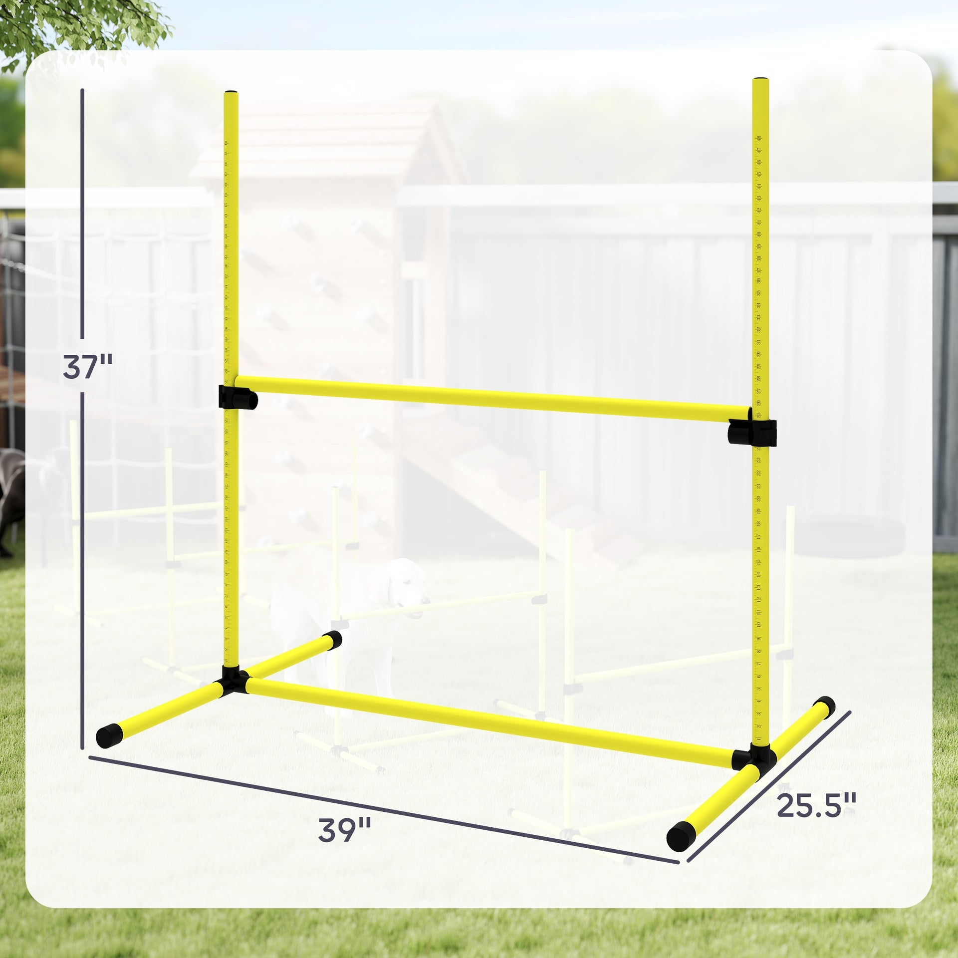PawHut 4 Piece Dog Agility Set with Adjustable Height Jump Bars, Carry Bag, Displacing Top Bar, Yellow Yellow