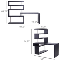 HOMCOM 94" 5 Tier L-Shaped Computer Desk Rotating Writing Table Corner Desk with Display Shelves and Stainless Steel Frame, Black