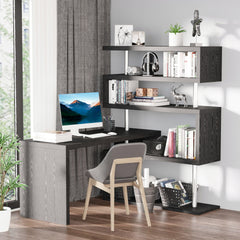 HOMCOM 94" 5 Tier L-Shaped Computer Desk Rotating Writing Table Corner Desk with Display Shelves and Stainless Steel Frame, Black