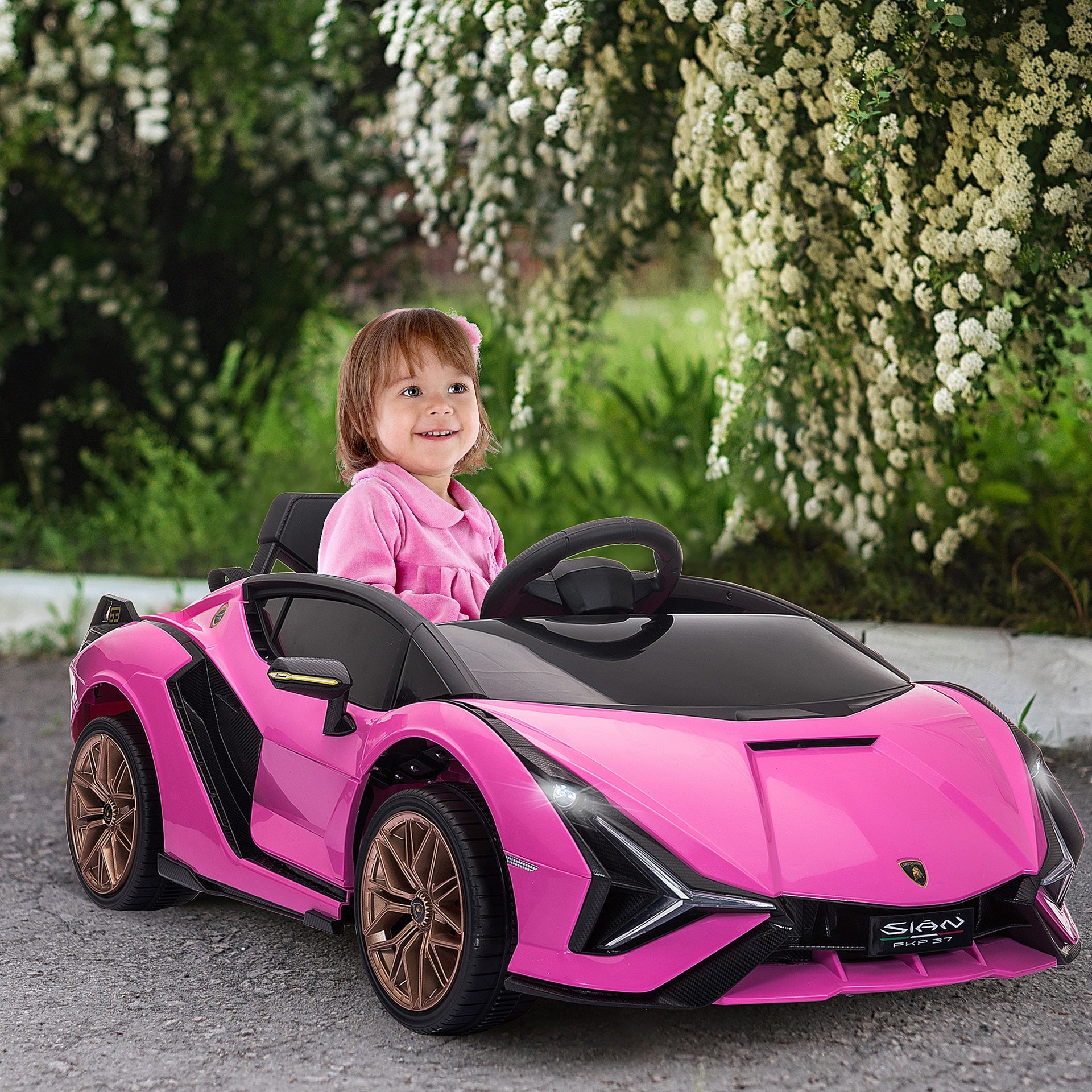 Aosom Lamborghini SIAN 12V Kids Rechargeable Ride On Car Toy w/ Remote Control, Pink
