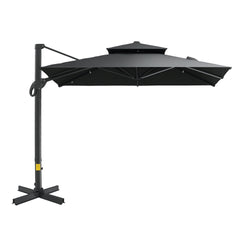 Outsunny 10ft Offset Patio Umbrella, Hanging Cantilever Umbrella, Square Shape, Aluminum Cross Base, Tilt, 360-Degree Rotation, Gray