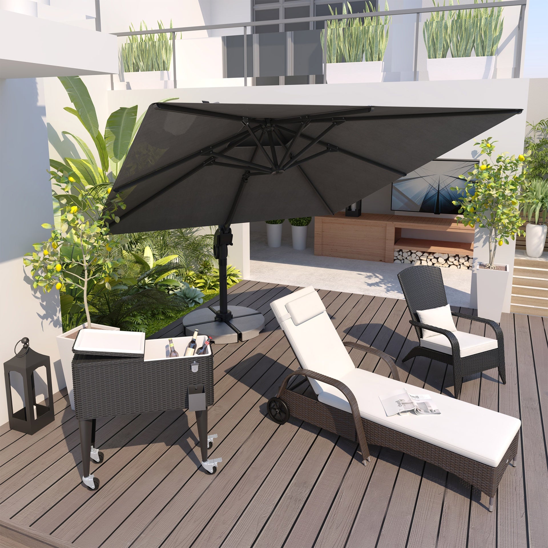 Outsunny 10ft Offset Patio Umbrella, Hanging Cantilever Umbrella, Square Shape, Aluminum Cross Base, Tilt, 360-Degree Rotation, Gray