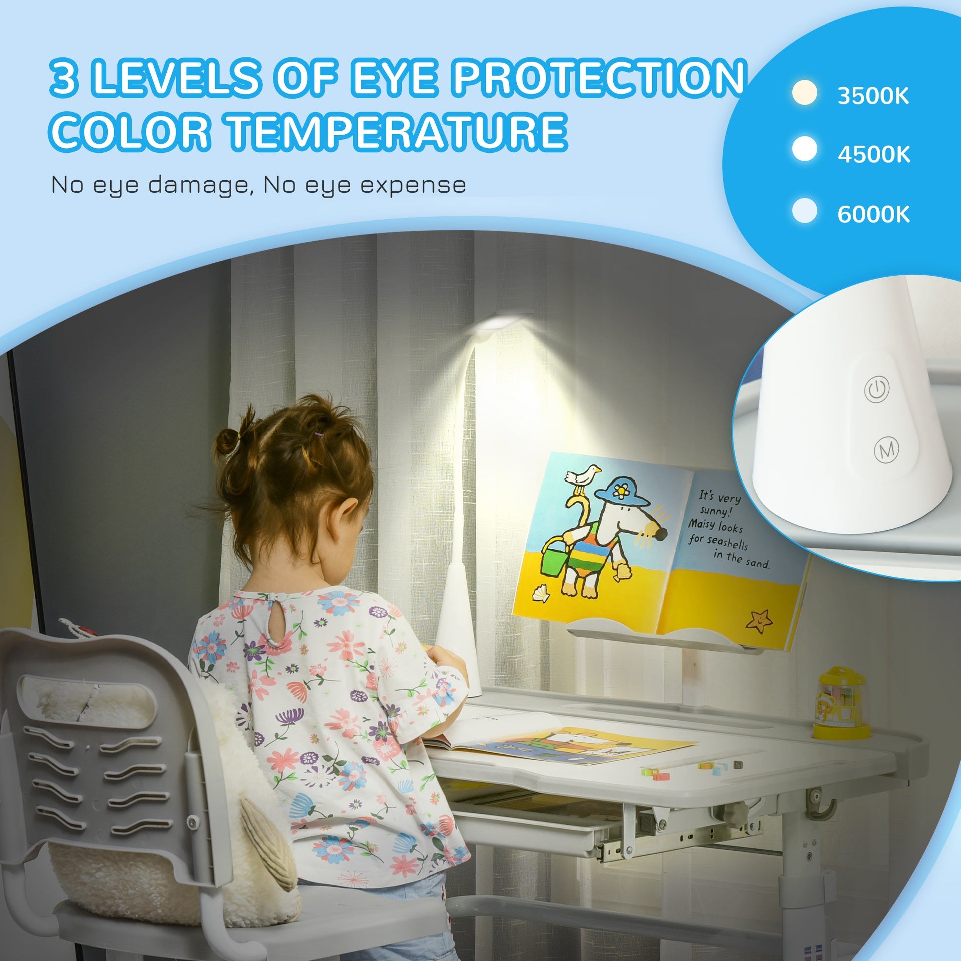 Qaba Kids Desk and Chair Set, Height Adjustable School Study Table and Chair, Student Writing Desk with Tilt Desktop, LED Light, Pen Box, Drawer, Reading Board, Cup Holder, and Pen Slots, Grey