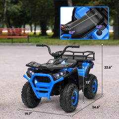 Qaba 12V Kids ATV, 4 Wheeler Quad with 4 Spring Suspension Wheels, LED Lights, Music USB, Blue