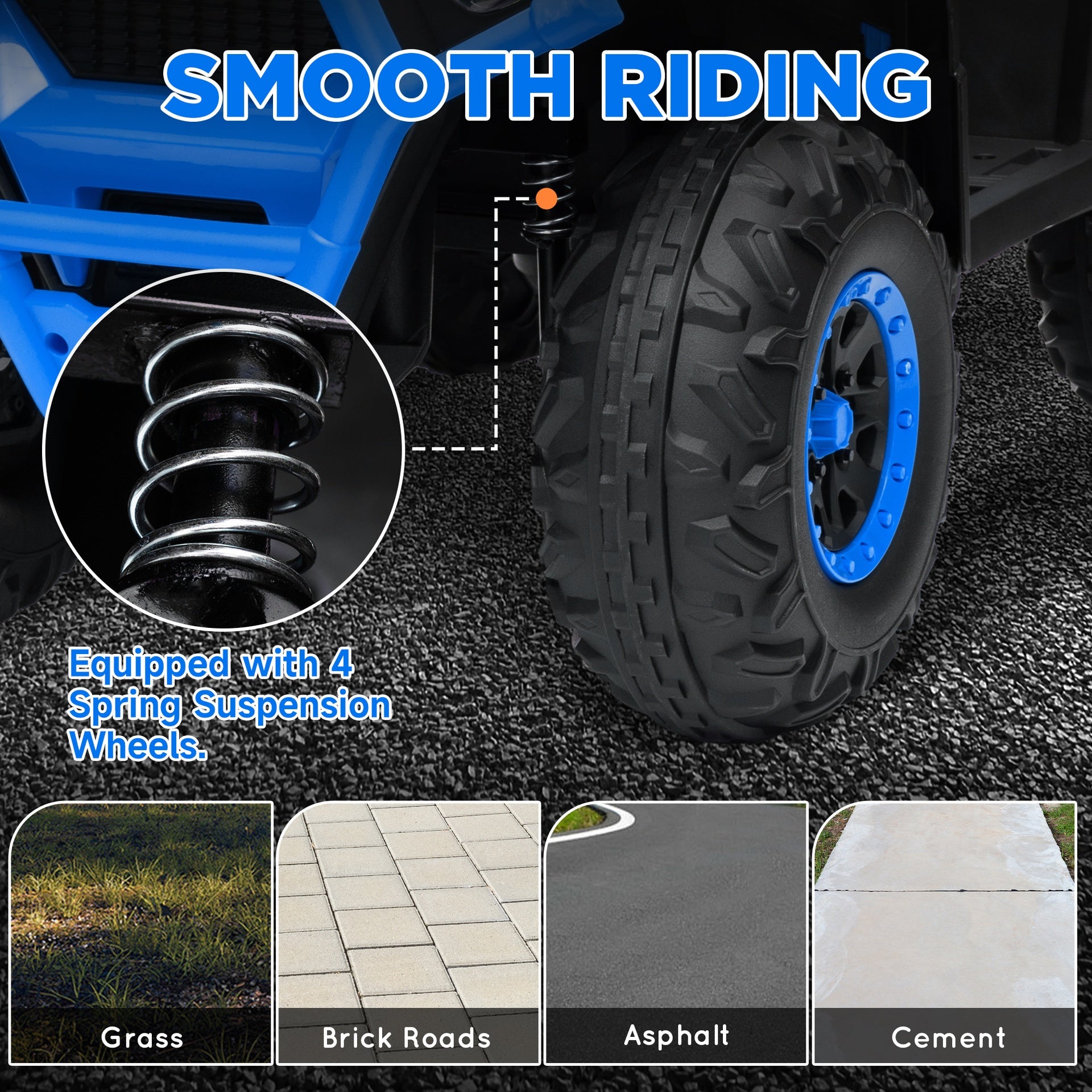 Qaba 12V Kids ATV, 4 Wheeler Quad with 4 Spring Suspension Wheels, LED Lights, Music USB, Blue