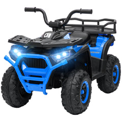Qaba 12V Kids ATV, 4 Wheeler Quad with 4 Spring Suspension Wheels, LED Lights, Music USB, Blue