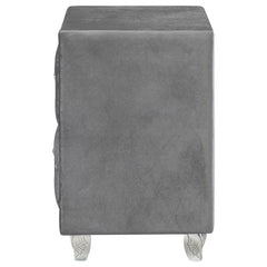 Glam Style 1pc Nightstand Button Tufted Full upholstered Frame Acrylic Buttons Gray Finish Bedroom Furniture
