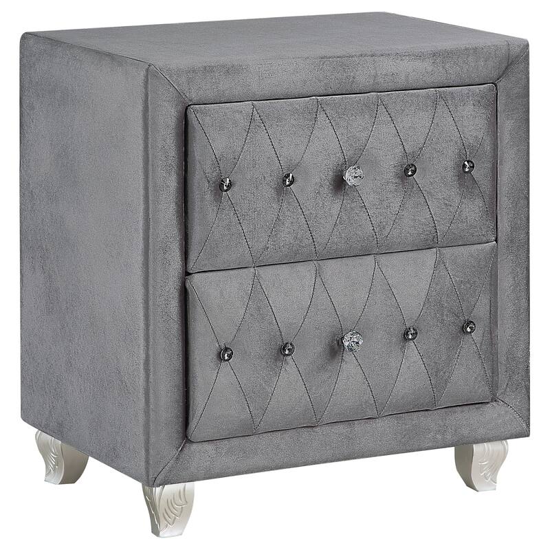 Glam Style 1pc Nightstand Button Tufted Full upholstered Frame Acrylic Buttons Gray Finish Bedroom Furniture