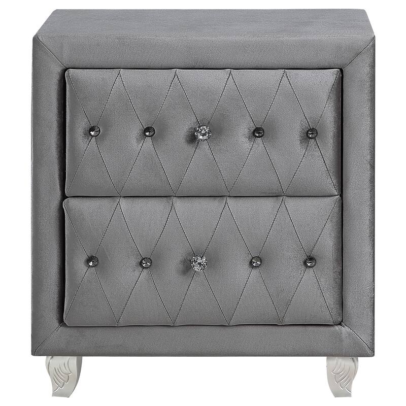 Glam Style 1pc Nightstand Button Tufted Full upholstered Frame Acrylic Buttons Gray Finish Bedroom Furniture