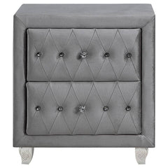 Glam Style 1pc Nightstand Button Tufted Full upholstered Frame Acrylic Buttons Gray Finish Bedroom Furniture