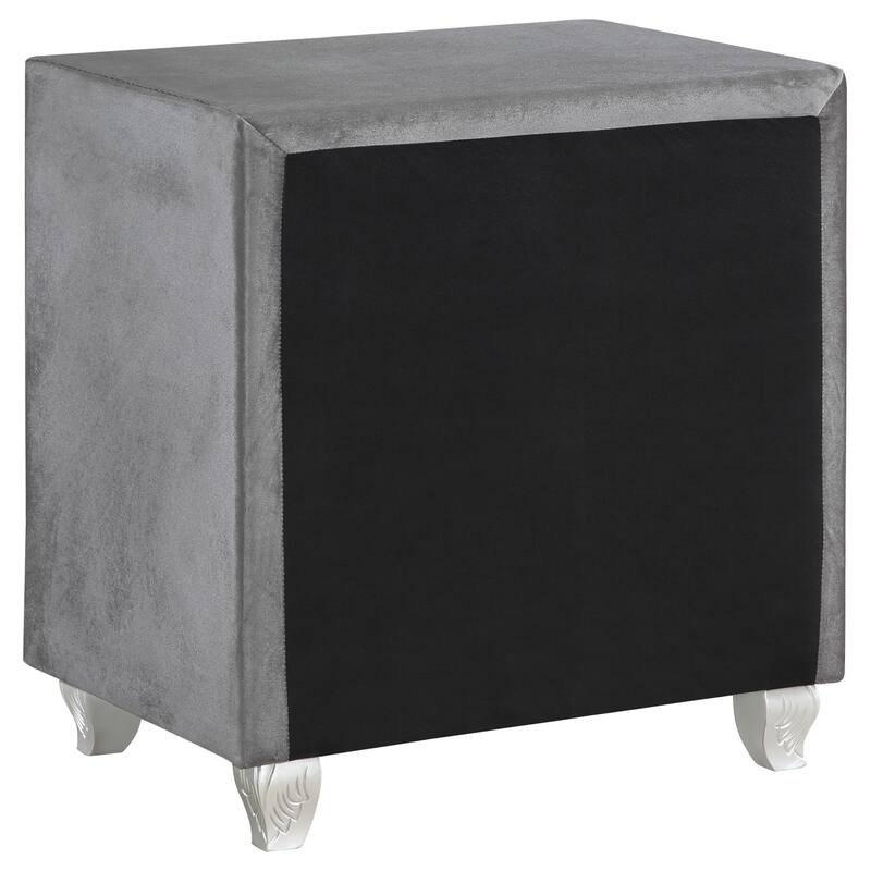 Glam Style 1pc Nightstand Button Tufted Full upholstered Frame Acrylic Buttons Gray Finish Bedroom Furniture
