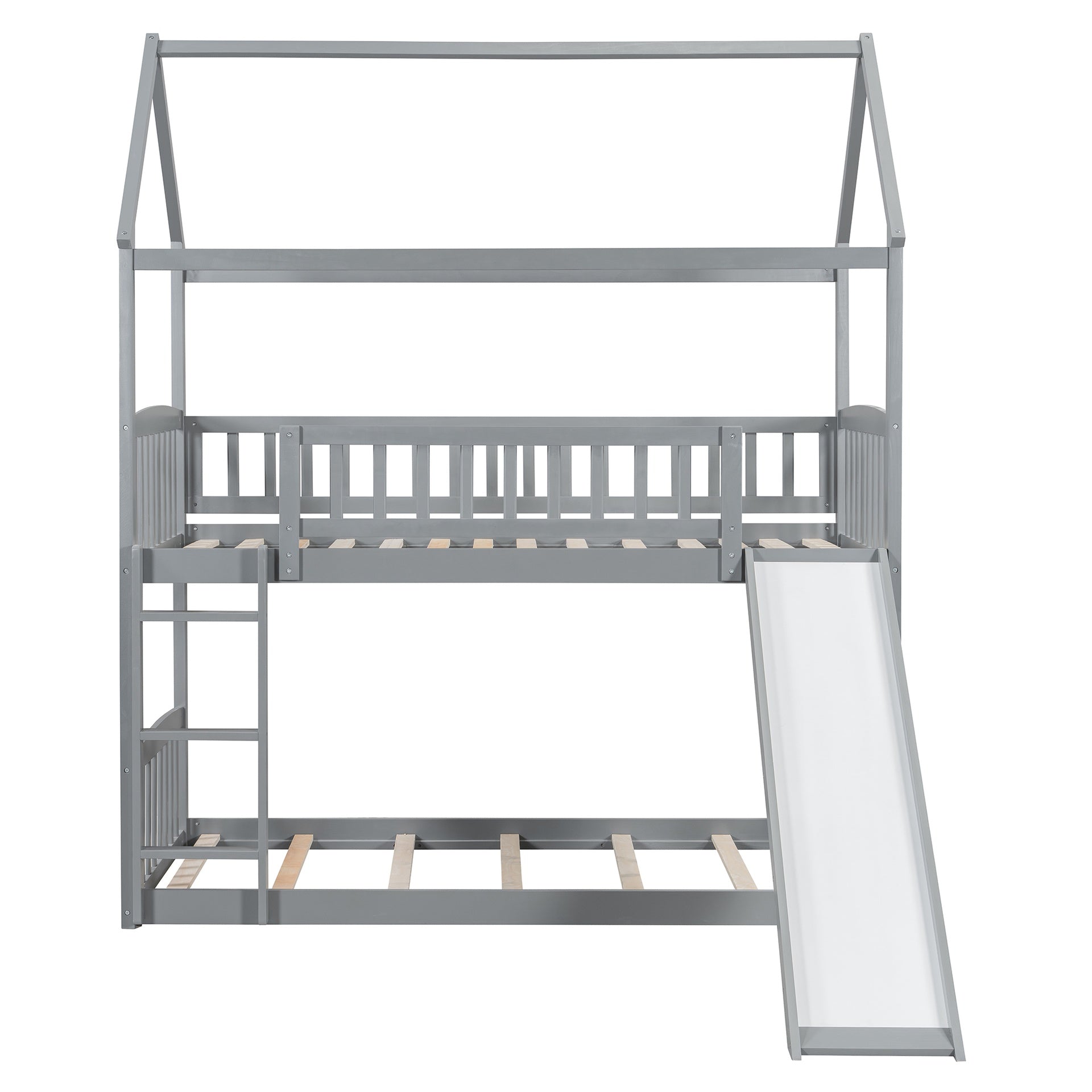 Twin Over Twin Bunk Bed with Slide, House Bed with Slide, Gray(OLD SKU: LT100213AAE)