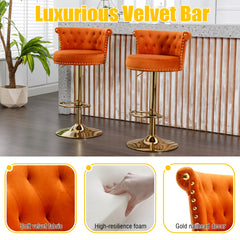 UNITED WE WIN Velvet 360 ° Rotating Bar Chair, Handmade Backrest with One Click Adjustable Height Bar Chair, Very Soft Pillow Kitchen Dining Chair, Modern Bar Chair on Kitchen Island, Cafe 2PC/SET
