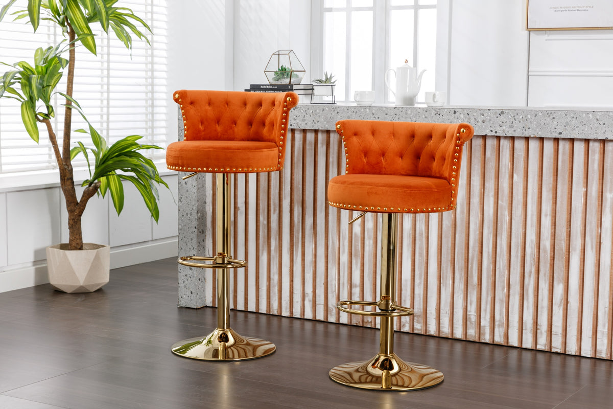 UNITED WE WIN Velvet 360 ° Rotating Bar Chair, Handmade Backrest with One Click Adjustable Height Bar Chair, Very Soft Pillow Kitchen Dining Chair, Modern Bar Chair on Kitchen Island, Cafe 2PC/SET