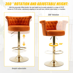 UNITED WE WIN Velvet 360 ° Rotating Bar Chair, Handmade Backrest with One Click Adjustable Height Bar Chair, Very Soft Pillow Kitchen Dining Chair, Modern Bar Chair on Kitchen Island, Cafe 2PC/SET