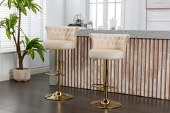 UNITED WE WIN Velvet 360 ° Rotating Bar Chair, Handmade Backrest with One Click Adjustable Height Bar Chair, Very Soft Pillow Kitchen Dining Chair, Modern Bar Chair on Kitchen Island, Cafe 2PC/SET