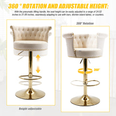 UNITED WE WIN Velvet 360 ° Rotating Bar Chair, Handmade Backrest with One Click Adjustable Height Bar Chair, Very Soft Pillow Kitchen Dining Chair, Modern Bar Chair on Kitchen Island, Cafe 2PC/SET