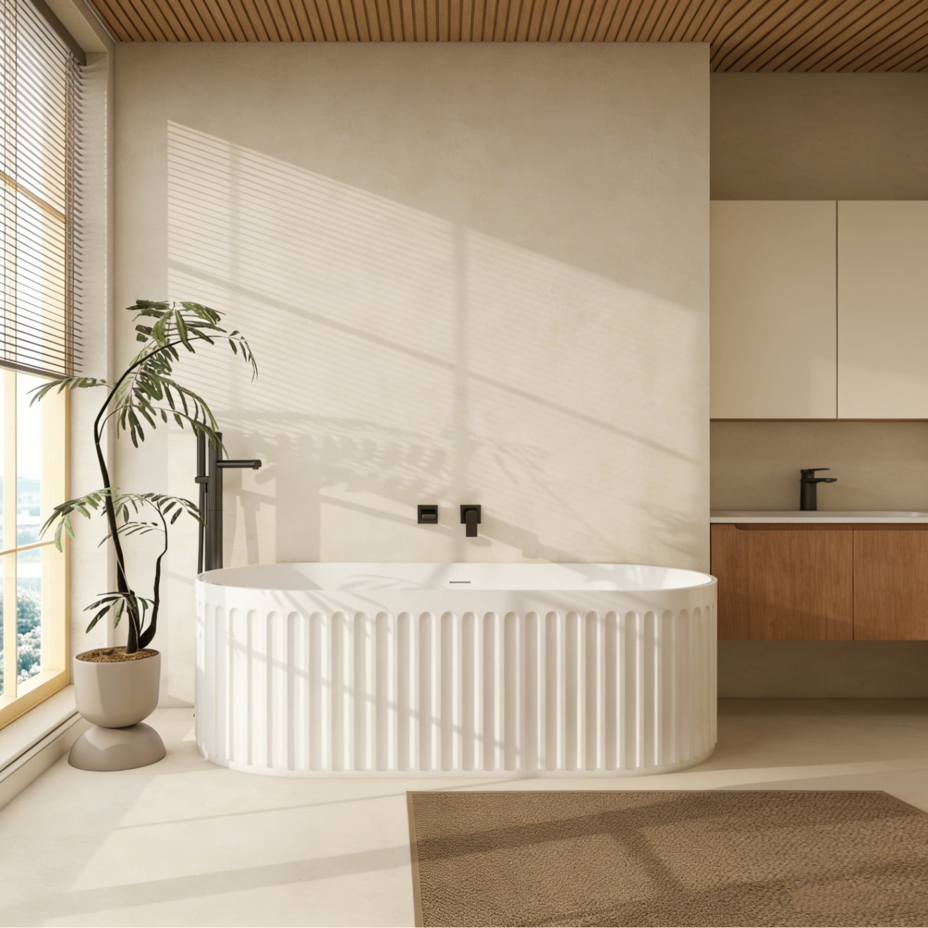 67" Luxury Handcrafted Stone Resin Freestanding Soaking Bathtub with Overflow in Matte White, cUPC Certified - 23S13-67