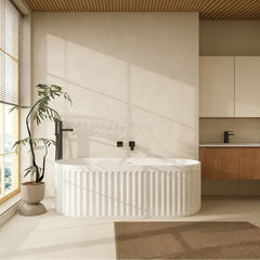 67" Luxury Handcrafted Stone Resin Freestanding Soaking Bathtub with Overflow in Matte White, cUPC Certified - 23S13-67