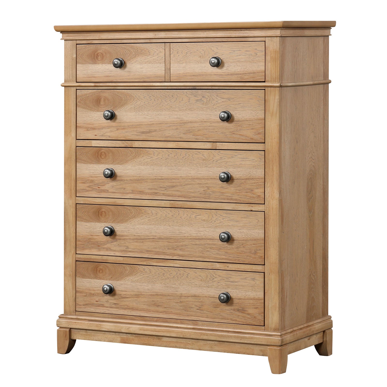 Farmhouse Style 1pc Chest 6-English Dovetail Drawers Metal Handle Felt Lined Natural Oak Finish