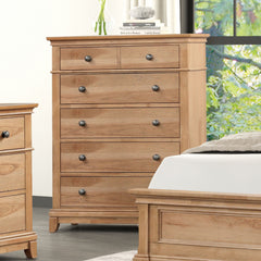 Farmhouse Style 1pc Chest 6-English Dovetail Drawers Metal Handle Felt Lined Natural Oak Finish
