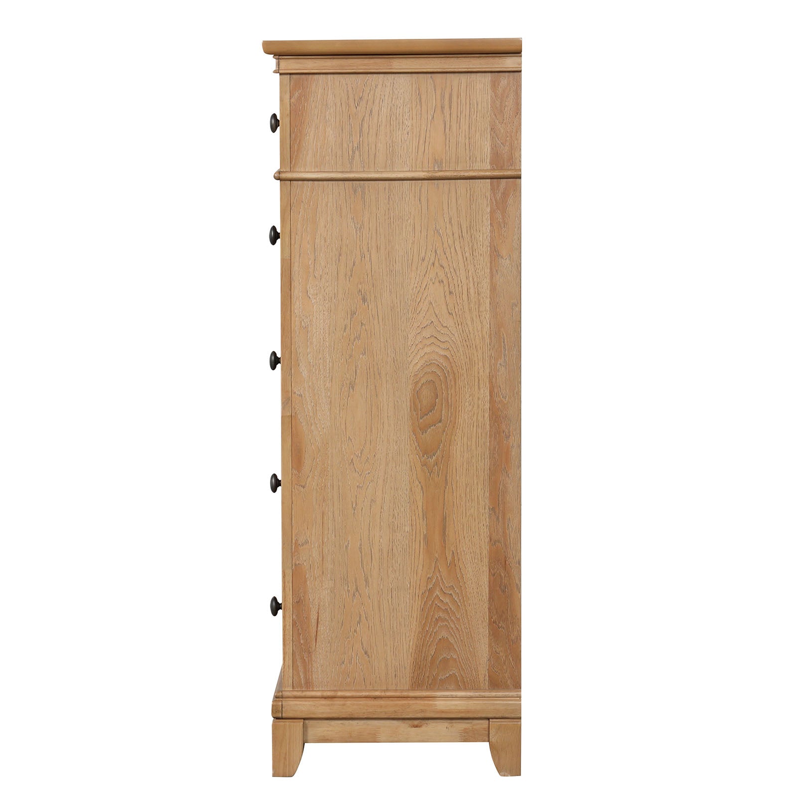 Farmhouse Style 1pc Chest 6-English Dovetail Drawers Metal Handle Felt Lined Natural Oak Finish