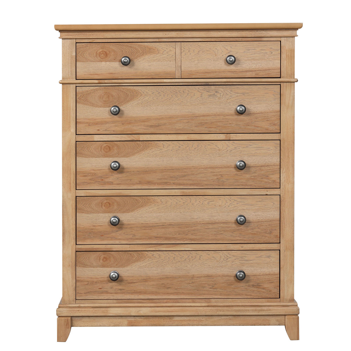 Farmhouse Style 1pc Chest 6-English Dovetail Drawers Metal Handle Felt Lined Natural Oak Finish