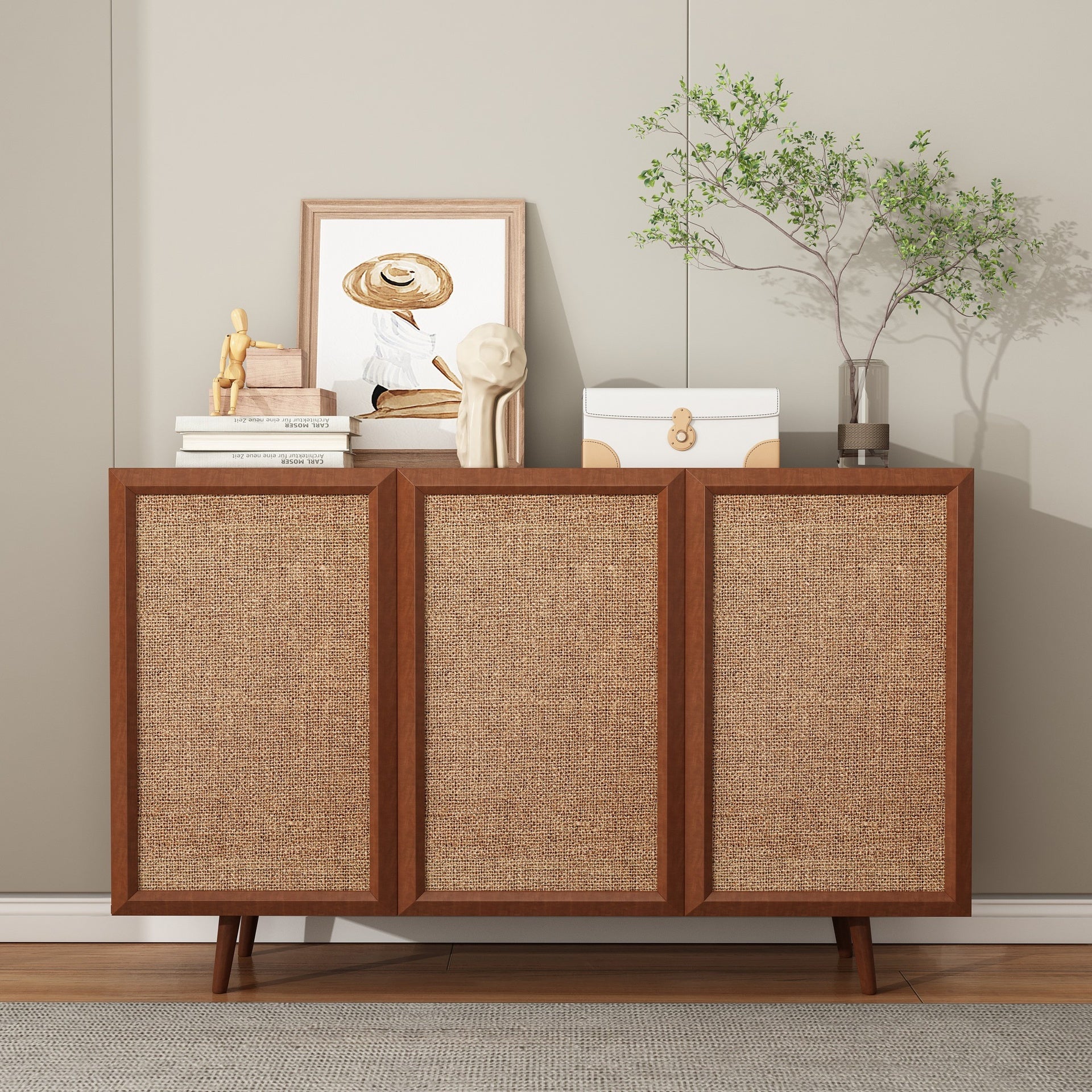 Entryway Storage Media Console Farmhouse Tv Stand Accent Buffet Sideboard Cabinet With Doors and Shelves