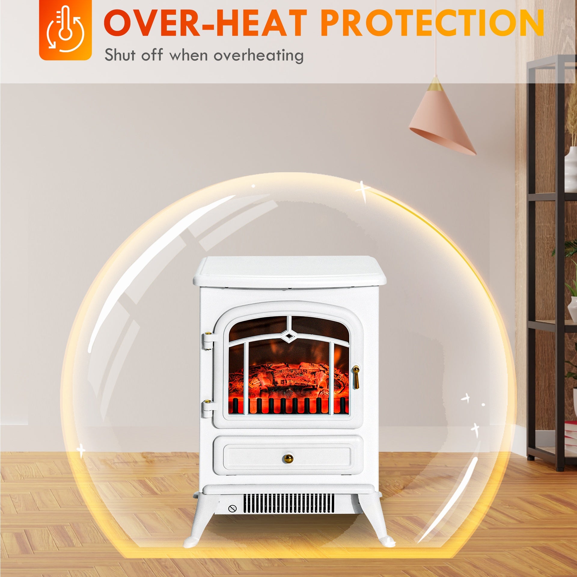 HOMCOM Fireplace Stove, Electric Fireplace Heater with Realistic LED Flames and Logs, 725W/1450W, White