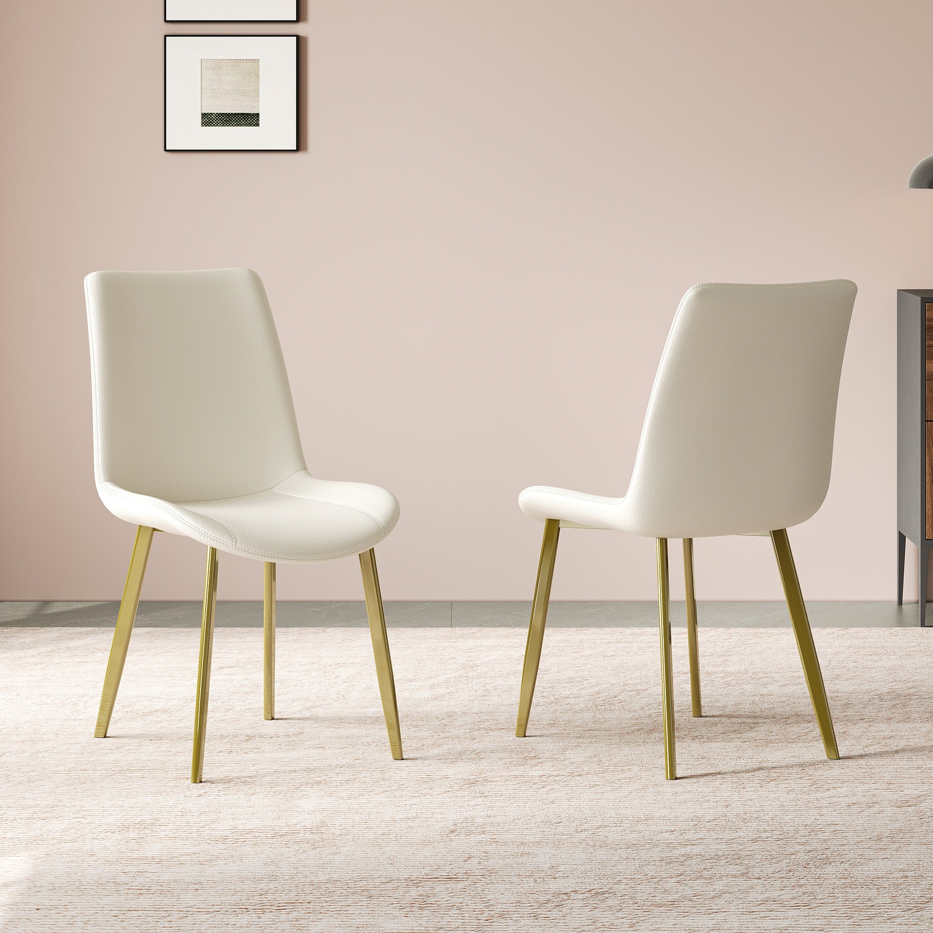 Dining Chairs Set of 4, Modern Design Home Chairs, PU Leather Metal Dining Chairs for Kitchen Dining Room-White