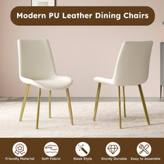 Dining Chairs Set of 4, Modern Design Home Chairs, PU Leather Metal Dining Chairs for Kitchen Dining Room-White