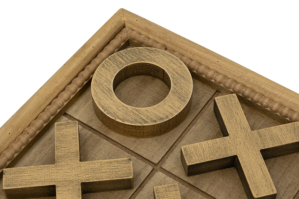 12.2x12.2" Wooden Tic-Tac-Toe Game Set with Brown and Gold Finish