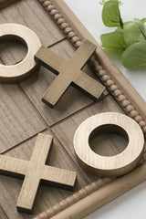 12.2x12.2" Wooden Tic-Tac-Toe Game Set with Brown and Gold Finish