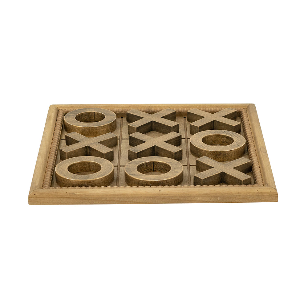 12.2x12.2" Wooden Tic-Tac-Toe Game Set with Brown and Gold Finish