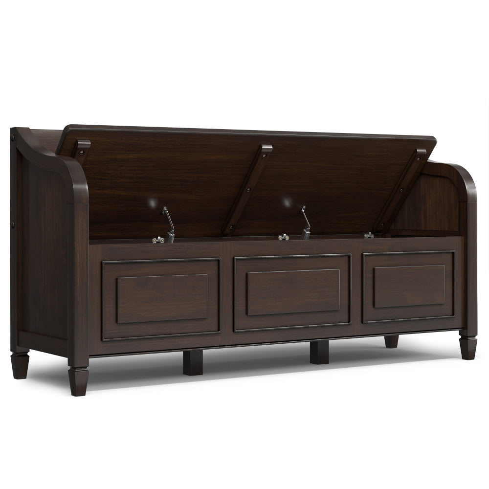 Connaught 56 inch Wide Solid Wood Wide Entryway Storage Bench in Chestnut Brown